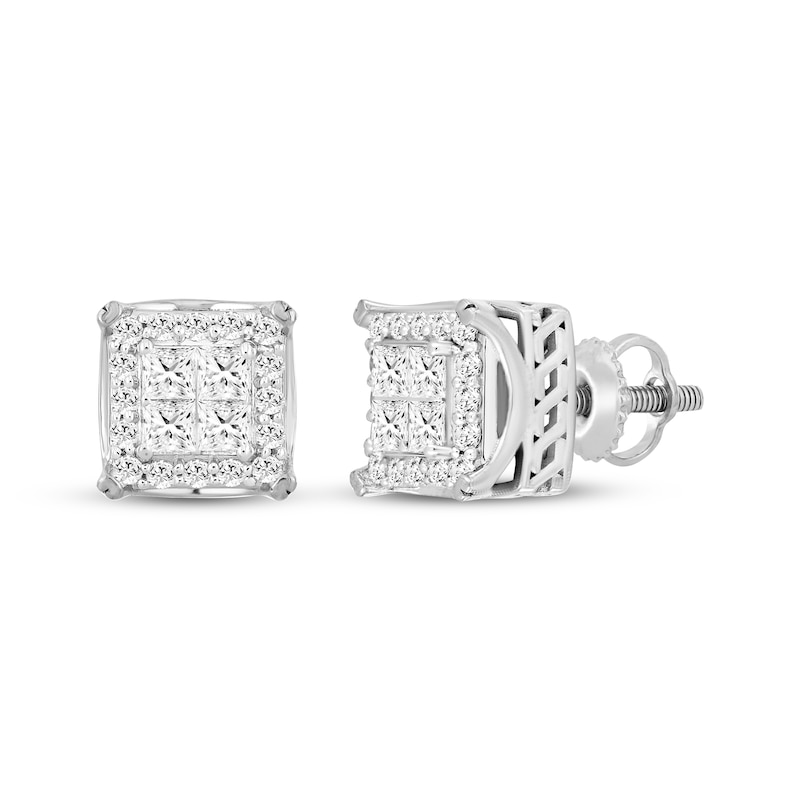 Main Image 1 of Men's KAY Lab-Grown Diamonds Square-Cut Quad Stud Earrings 1 ct tw 10K White Gold