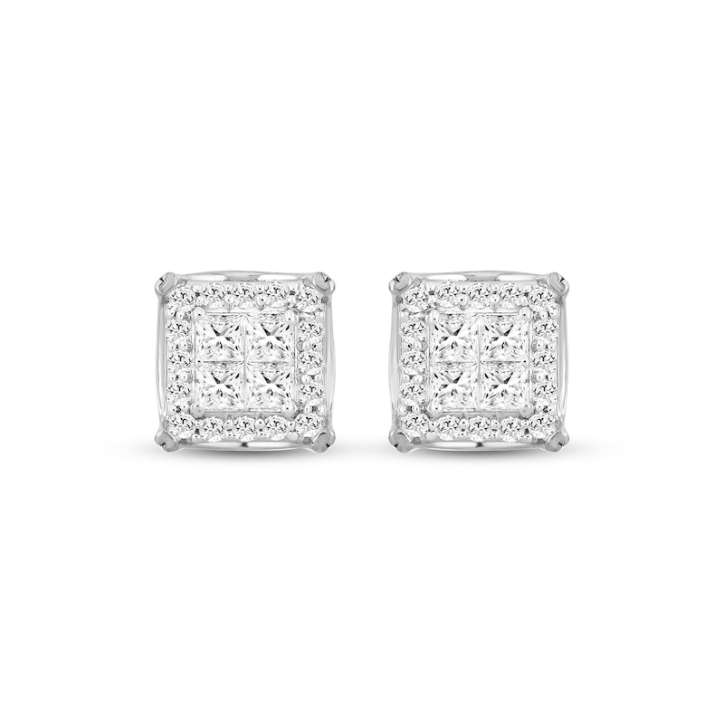 Main Image 2 of Men's KAY Lab-Grown Diamonds Square-Cut Quad Stud Earrings 1 ct tw 10K White Gold