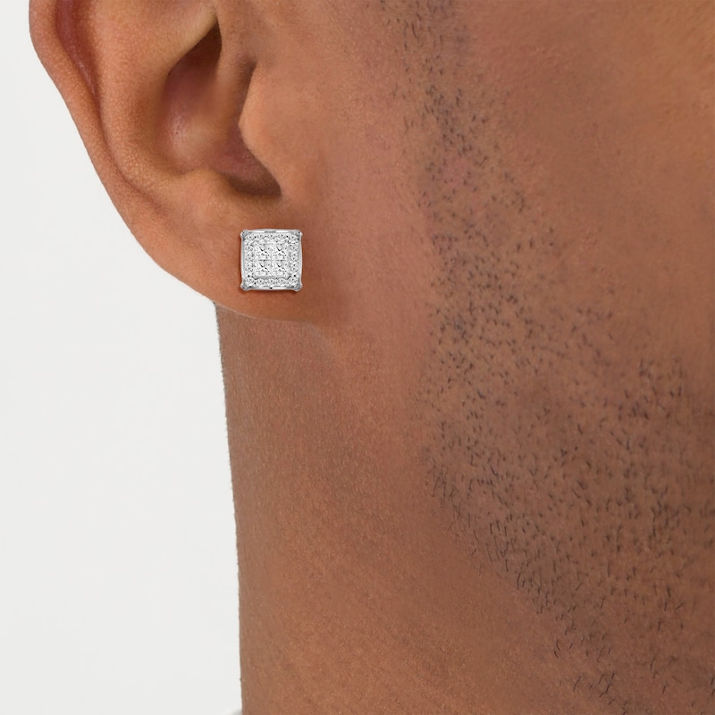 Main Image 3 of Men's KAY Lab-Grown Diamonds Square-Cut Quad Stud Earrings 1 ct tw 10K White Gold