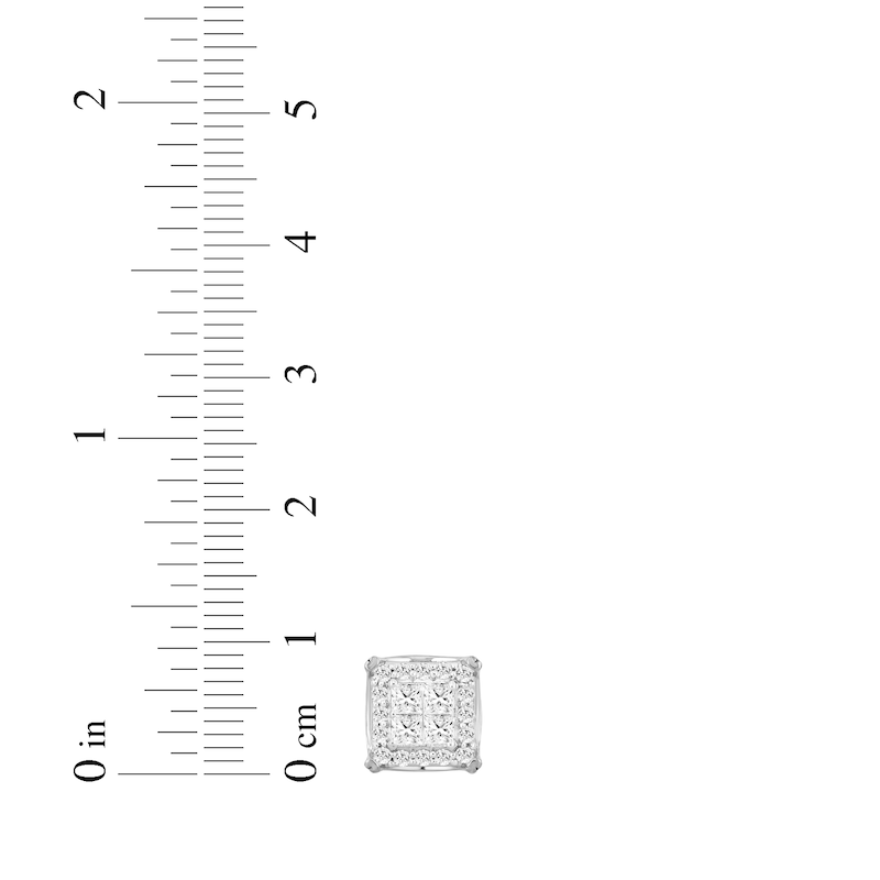 Main Image 4 of Men's KAY Lab-Grown Diamonds Square-Cut Quad Stud Earrings 1 ct tw 10K White Gold