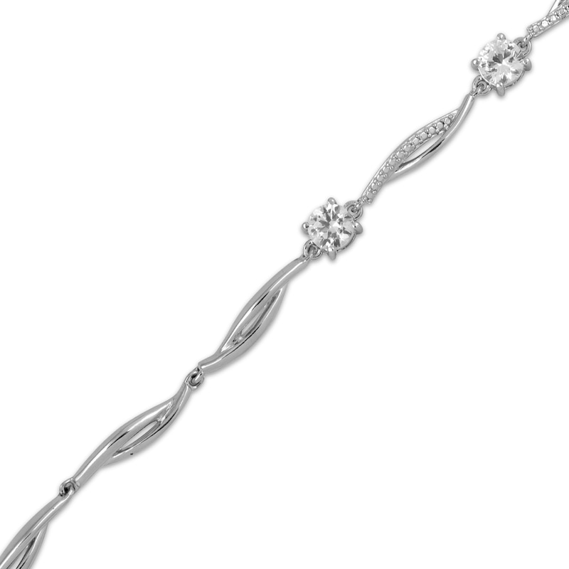 Main Image 2 of White Lab-Created Sapphire Station Twist Bracelet Sterling Silver 7"
