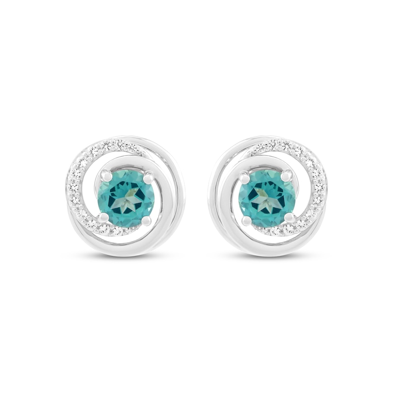 Main Image 2 of Oceanic Blue Topaz & White Lab-Created Sapphire Stud Earrings Sterling Silver
