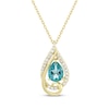 Thumbnail Image 1 of Pear-Shaped Oceanic Blue Topaz & Diamond Teardrop Necklace 1/6 ct tw 10K Yellow Gold 18"