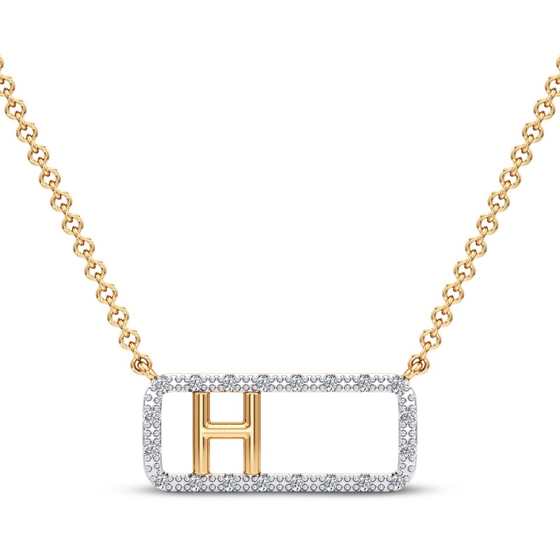 Main Image 1 of Diamond H Initial Rectangle Necklace 1/10 ct tw 10K Yellow Gold 18"