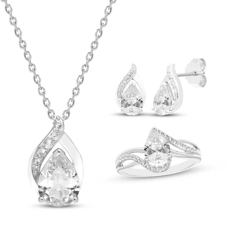 Main Image 1 of Pear-Shaped White Lab-Created Sapphire Gift Set Sterling Silver