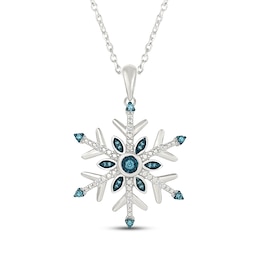 Blue & White Diamond Snowflake Necklace 1/10 ct tw Sterling Silver 18"