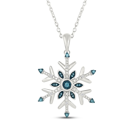 Blue & White Diamond Snowflake Necklace 1/10 ct tw Sterling Silver 18"