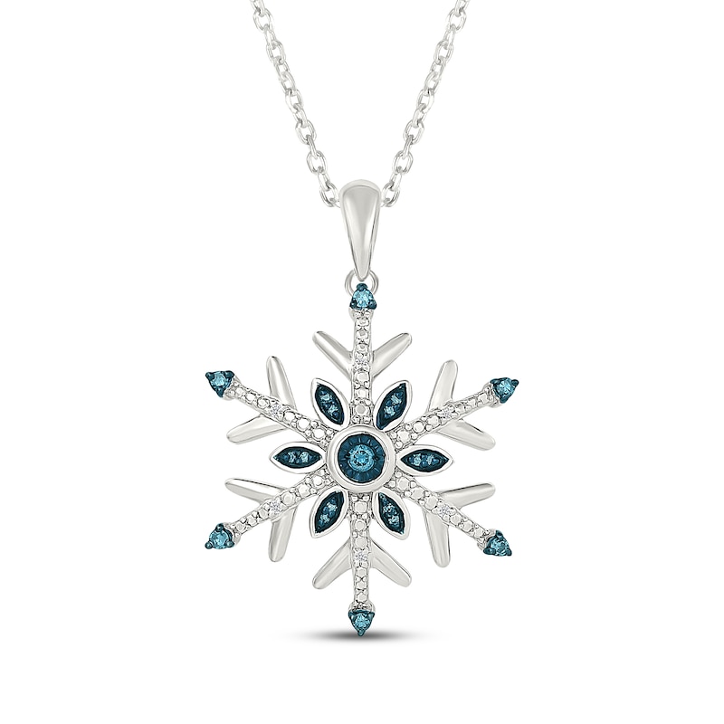 Main Image 1 of Blue & White Diamond Snowflake Necklace 1/10 ct tw Sterling Silver 18"