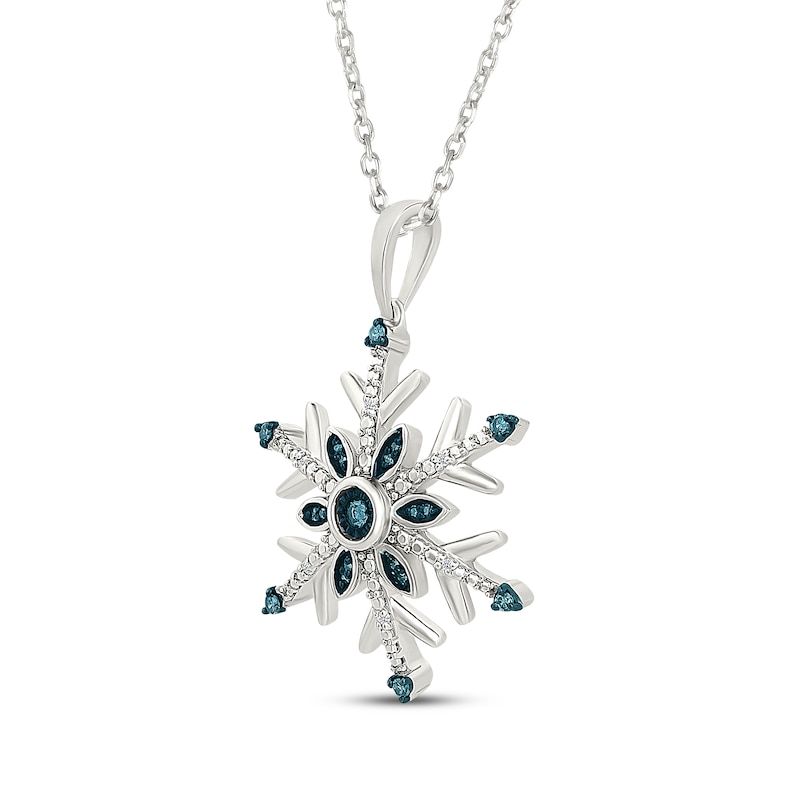 Main Image 2 of Blue & White Diamond Snowflake Necklace 1/10 ct tw Sterling Silver 18"