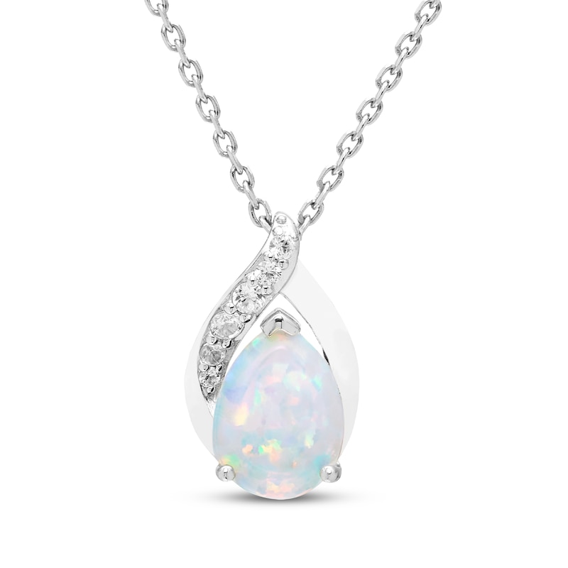 Main Image 2 of Pear-Shaped Lab-Created Opal & White Lab-Created Sapphire Gift Set Sterling Silver