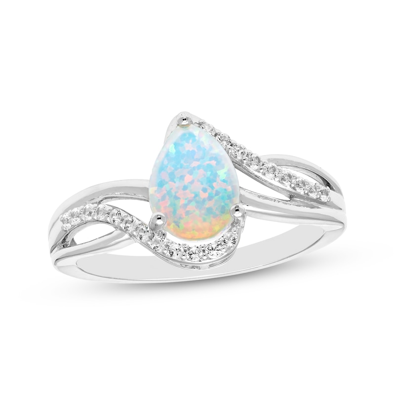 Main Image 3 of Pear-Shaped Lab-Created Opal & White Lab-Created Sapphire Gift Set Sterling Silver