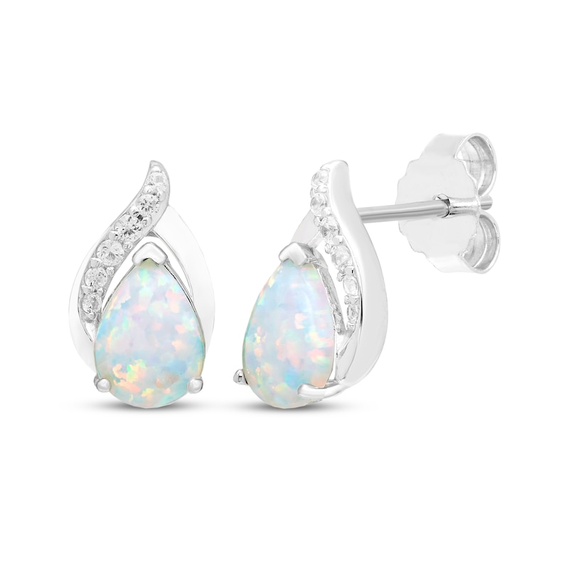 Main Image 4 of Pear-Shaped Lab-Created Opal & White Lab-Created Sapphire Gift Set Sterling Silver