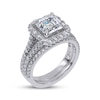 Thumbnail Image 2 of Adore Square Emerald-Cut Lab-Grown Diamond Halo Split Shank Bridal Set 3 ct tw 14K White Gold