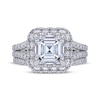 Thumbnail Image 3 of Adore Square Emerald-Cut Lab-Grown Diamond Halo Split Shank Bridal Set 3 ct tw 14K White Gold