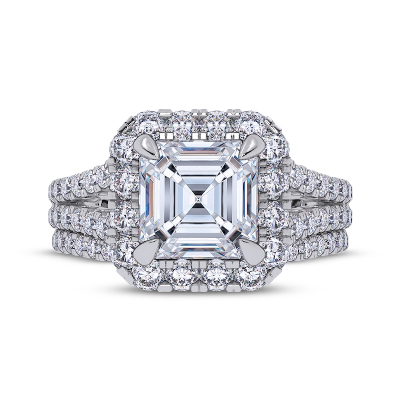 Main Image 3 of Adore Square Emerald-Cut Lab-Grown Diamond Halo Split Shank Bridal Set 3 ct tw 14K White Gold