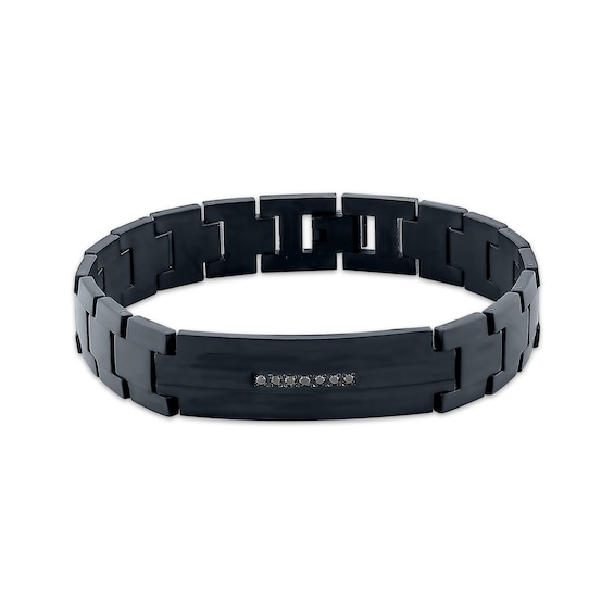 Men's Black Diamond ID Bracelet 1/6 ct tw Black Ion-Plated Stainless Steel 8.5"