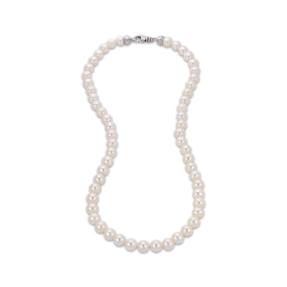 Men's Cultured Pearl Necklace Sterling Silver 22"