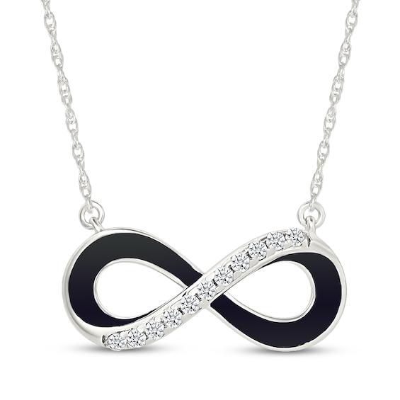 Diamond & Black Enamel Infinity Necklace 1/10 ct tw Sterling Silver 18"
