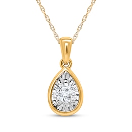 Radiant Reflections Diamond Solitaire Teardrop Frame Necklace 1/6 ct tw 10K Two-Tone Gold (J/I3)