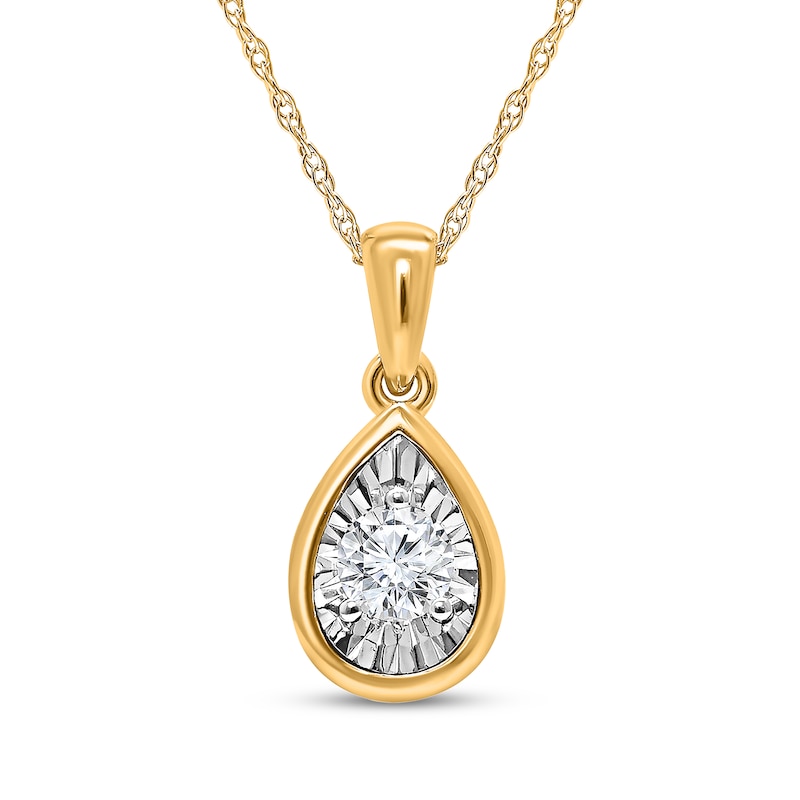 Main Image 1 of Radiant Reflections Diamond Solitaire Teardrop Frame Necklace 1/6 ct tw 10K Two-Tone Gold (J/I3)