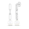 Thumbnail Image 1 of Cultured Pearl & White Lab-Created Sapphire Paperclip Link Drop Earrings Sterling Silver