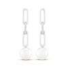 Thumbnail Image 2 of Cultured Pearl & White Lab-Created Sapphire Paperclip Link Drop Earrings Sterling Silver