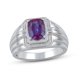 Men's Cushion-Cut Lab-Created Alexandrite & Diamond Ring 1/10 ct tw Sterling Silver
