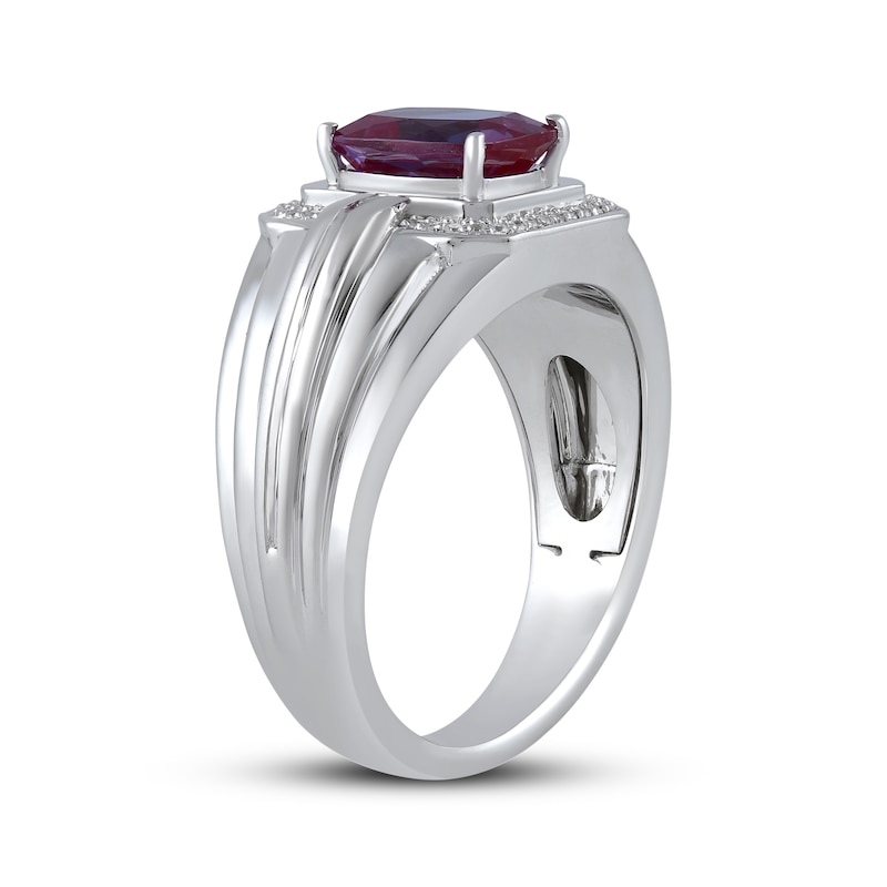Main Image 2 of Men's Cushion-Cut Lab-Created Alexandrite & Diamond Ring 1/10 ct tw Sterling Silver