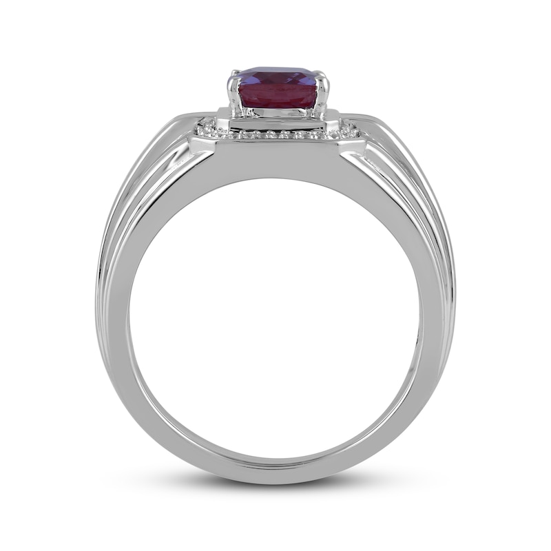 Main Image 3 of Men's Cushion-Cut Lab-Created Alexandrite & Diamond Ring 1/10 ct tw Sterling Silver