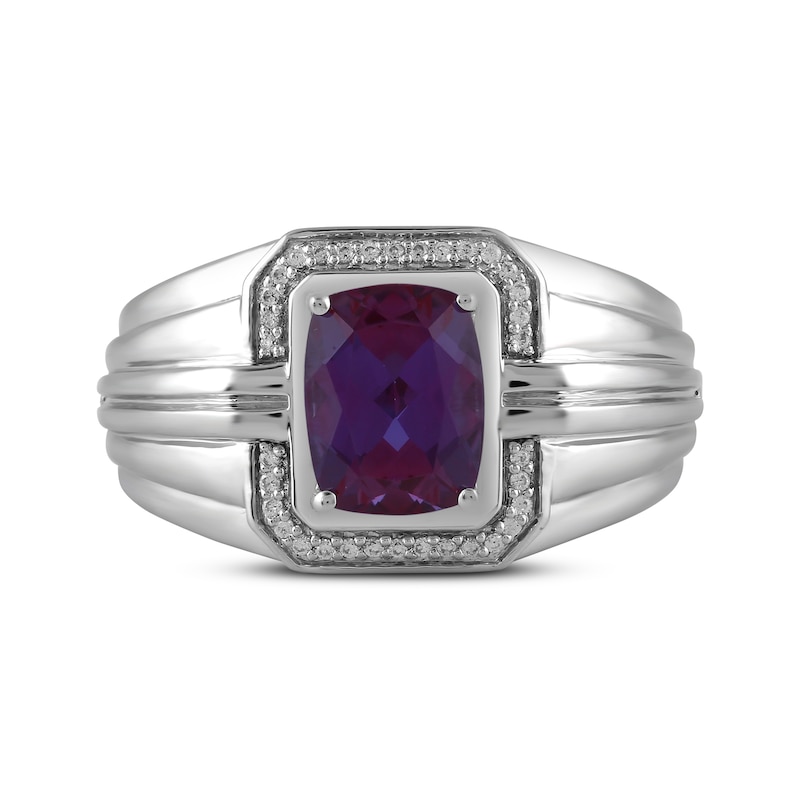 Main Image 4 of Men's Cushion-Cut Lab-Created Alexandrite & Diamond Ring 1/10 ct tw Sterling Silver