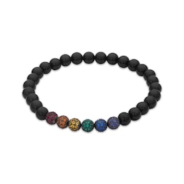 Men's Black Agate & Multicolor Lab-Created Gemstone Bead Bracelet Matte Gunmetal-Plated Sterling Silver 8.5"