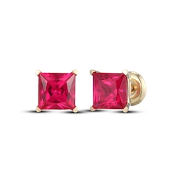 Men's Square-Cut Lab-Created Ruby Solitaire Stud Earrings 10K Yellow Gold
