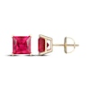 Thumbnail Image 3 of Men's Square-Cut Lab-Created Ruby Solitaire Stud Earrings 10K Yellow Gold