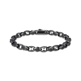 Men's Black Sapphire Chain Link Bracelet Matte Gunmetal-Plated Sterling Silver 8.5"