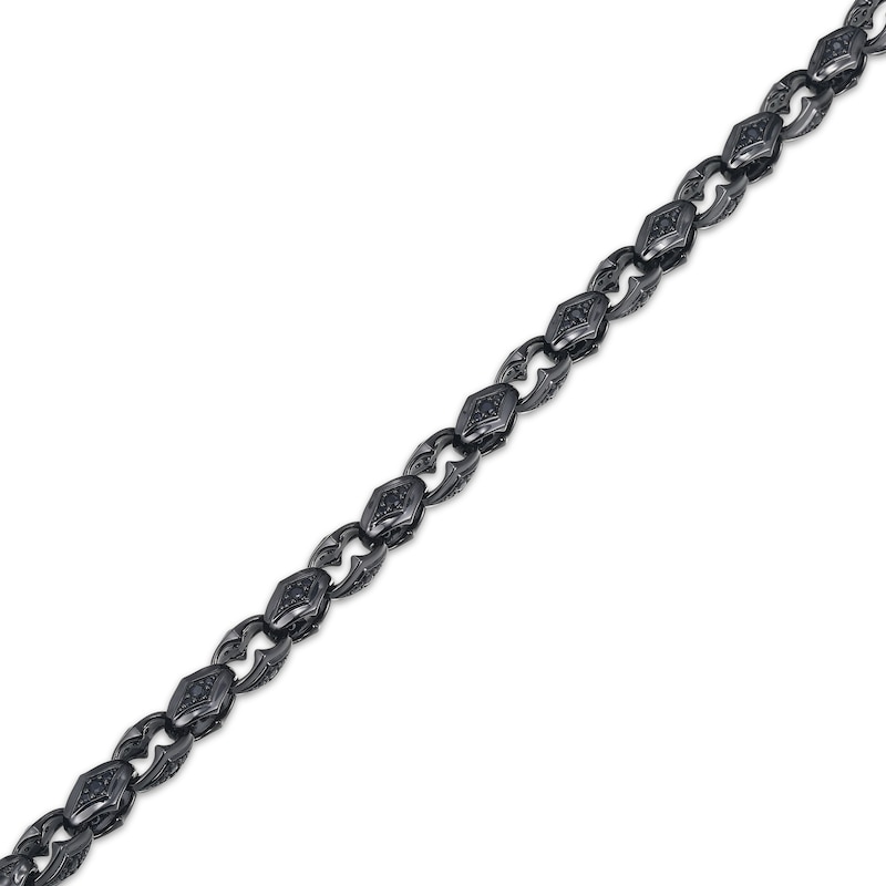 Main Image 2 of Men's Black Sapphire Chain Link Bracelet Matte Gunmetal-Plated Sterling Silver 8.5"