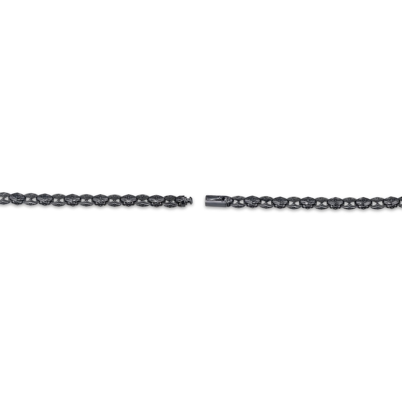 Main Image 3 of Men's Black Sapphire Chain Link Bracelet Matte Gunmetal-Plated Sterling Silver 8.5"