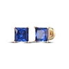 Thumbnail Image 1 of Men's Square-Cut Blue Lab-Created Sapphire Solitaire Stud Earrings 10K Yellow Gold