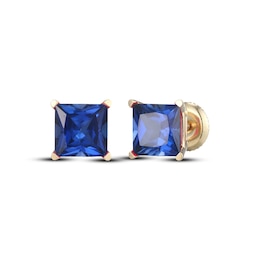 Men's Square-Cut Blue Lab-Created Sapphire Solitaire Stud Earrings 10K Yellow Gold