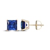 Thumbnail Image 3 of Men's Square-Cut Blue Lab-Created Sapphire Solitaire Stud Earrings 10K Yellow Gold