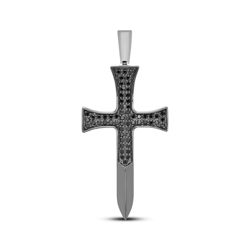 Main Image 1 of Men's Black Diamond Dagger Cross Charm 1 ct tw Sterling Silver & Black Rhodium
