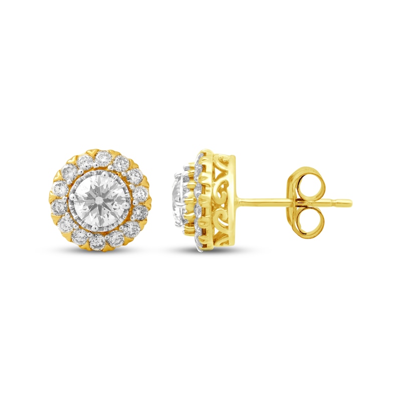 Main Image 3 of Diamond Halo Stud Earrings 1 ct tw 10K Yellow Gold