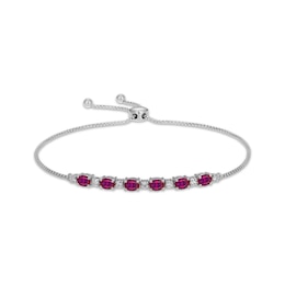 Oval-Cut Lab-Created Ruby & Round-Cut White Lab-Created Sapphire Bolo Bracelet Sterling Silver 9"
