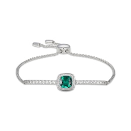 Cushion-Cut Green Quartz & White Lab-Created Sapphire Bolo Bracelet Sterling Silver 9"