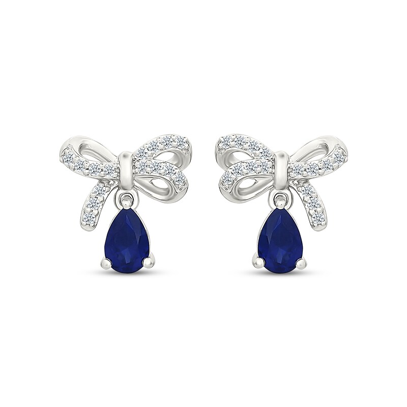 Main Image 2 of Pear-Shaped Blue Lab-Created Sapphire & White Lab-Created Sapphire Bow Dangle Earrings Sterling Silver