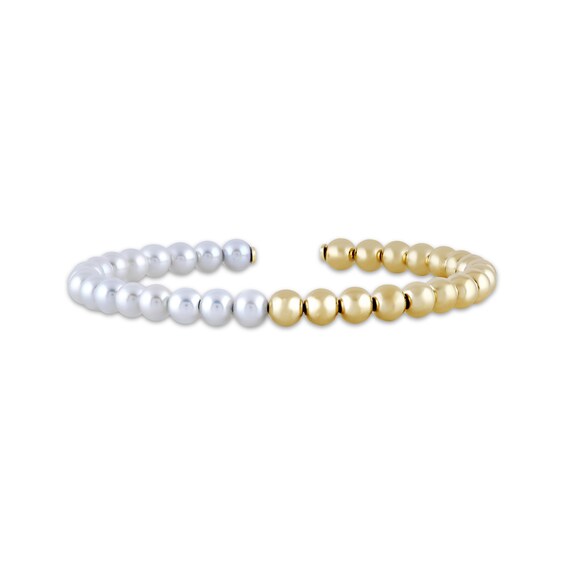 Cultured Pearl & Bead Half-and-Half Cuff Bracelet 24K Yellow Gold Vermeil Sterling Silver