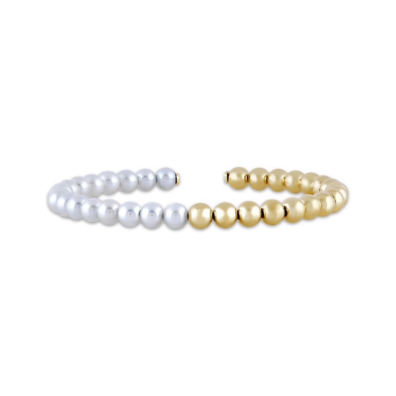 Main Image 1 of Cultured Pearl & Bead Half-and-Half Cuff Bracelet 24K Yellow Gold Vermeil Sterling Silver