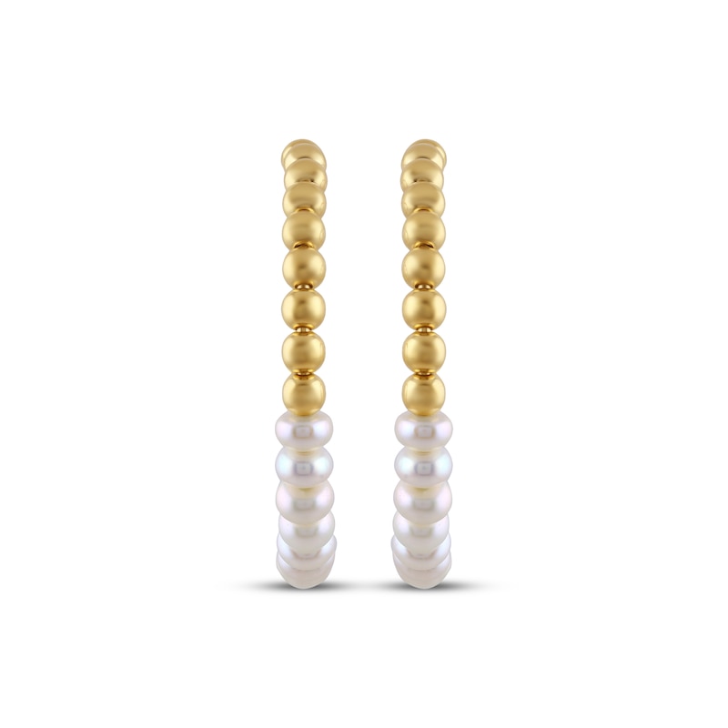 Main Image 2 of Cultured Freshwater Pearl & Beaded Half-and-Half Hoop Earrings 24K Yellow Gold Vermeil Sterling Silver