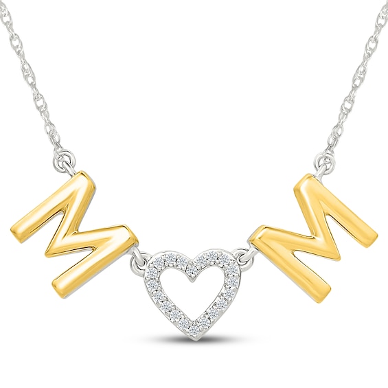 Diamond "Mom" Heart Necklace 1/20 ct tw Sterling Silver & 10K Yellow Gold 18"