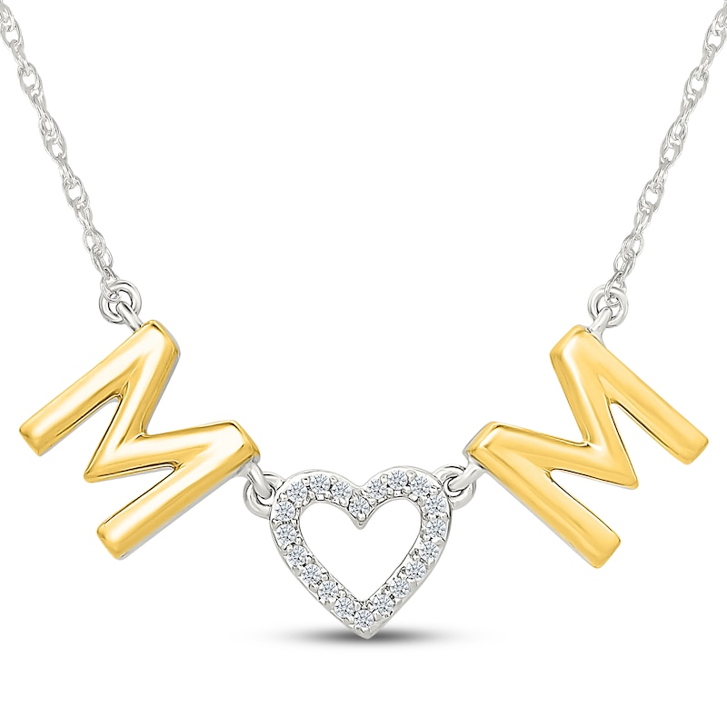 Main Image 1 of Diamond "Mom" Heart Necklace 1/20 ct tw Sterling Silver & 10K Yellow Gold 18"