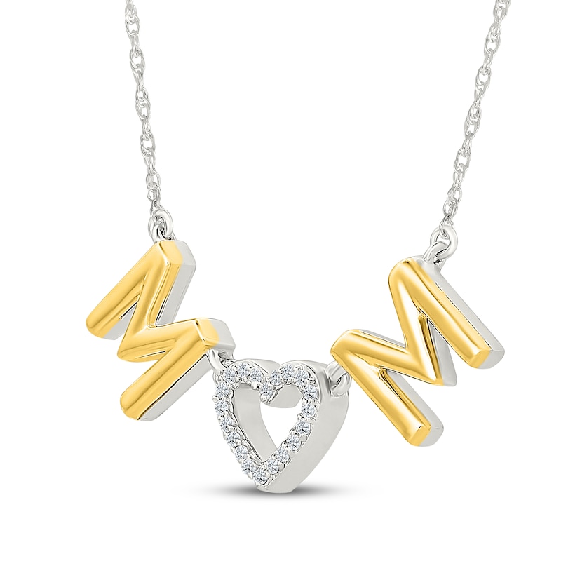 Main Image 2 of Diamond "Mom" Heart Necklace 1/20 ct tw Sterling Silver & 10K Yellow Gold 18"